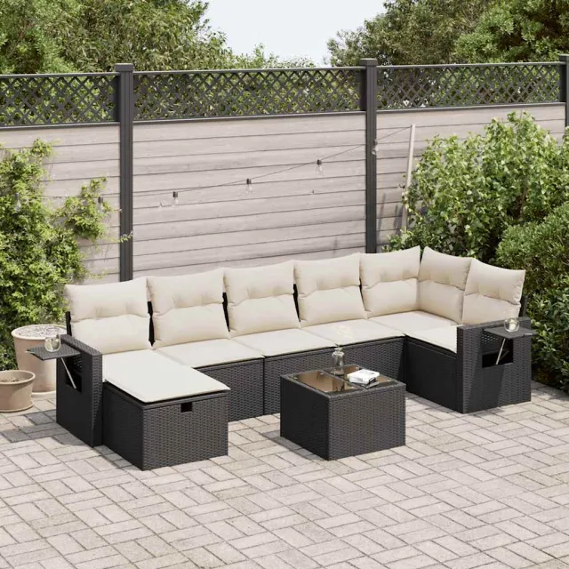 vidaXL 8-delige Loungeset met kussens poly rattan zwart, foto 2