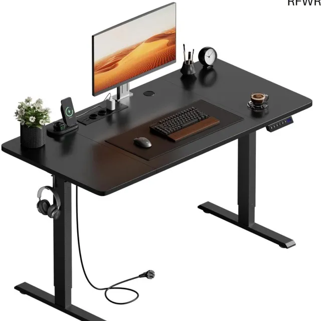 RFWR Verstelbaar Elektrisch Bureau 120 x 60 cm met Stopcontacten en USB-poorten - Gamingbureau met Geheugenfunctie Zwart