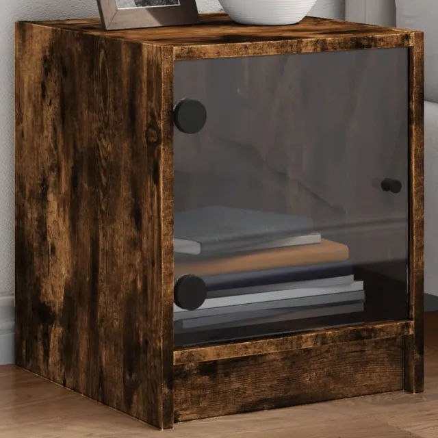 vidaXL Nachtkastje met glazen deur 35x37x42 cm gerookt eikenkleurig, foto 2