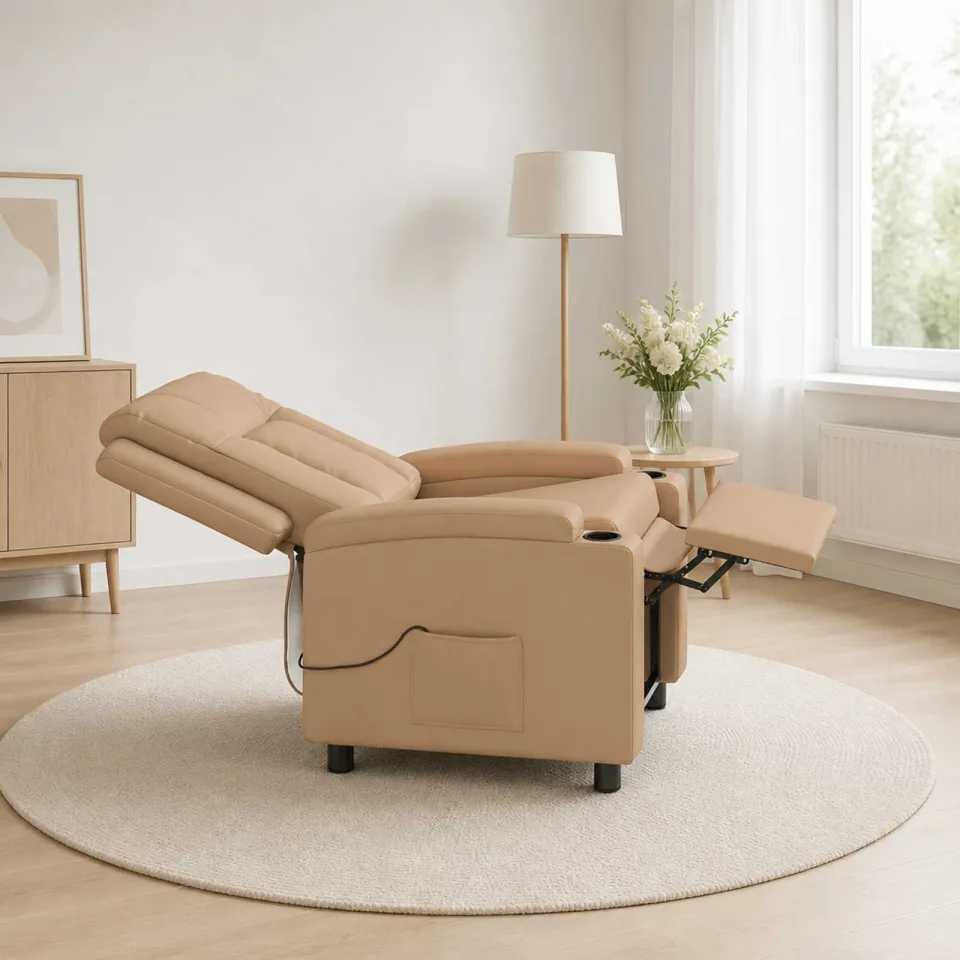 vidaXL Massage-relaxstoel Cappuccino 75 x 95 x 100 cm Stof tan, foto 4