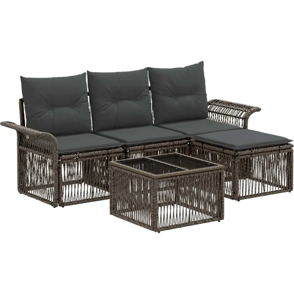 vidaXL Tuinbankenset 5 st 4-zits Grijs poly rattan, foto 3