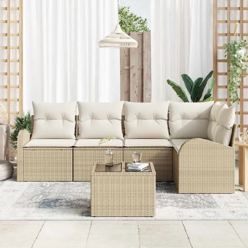 vidaXL Bankstel met kussen Beige Polyester, foto 3
