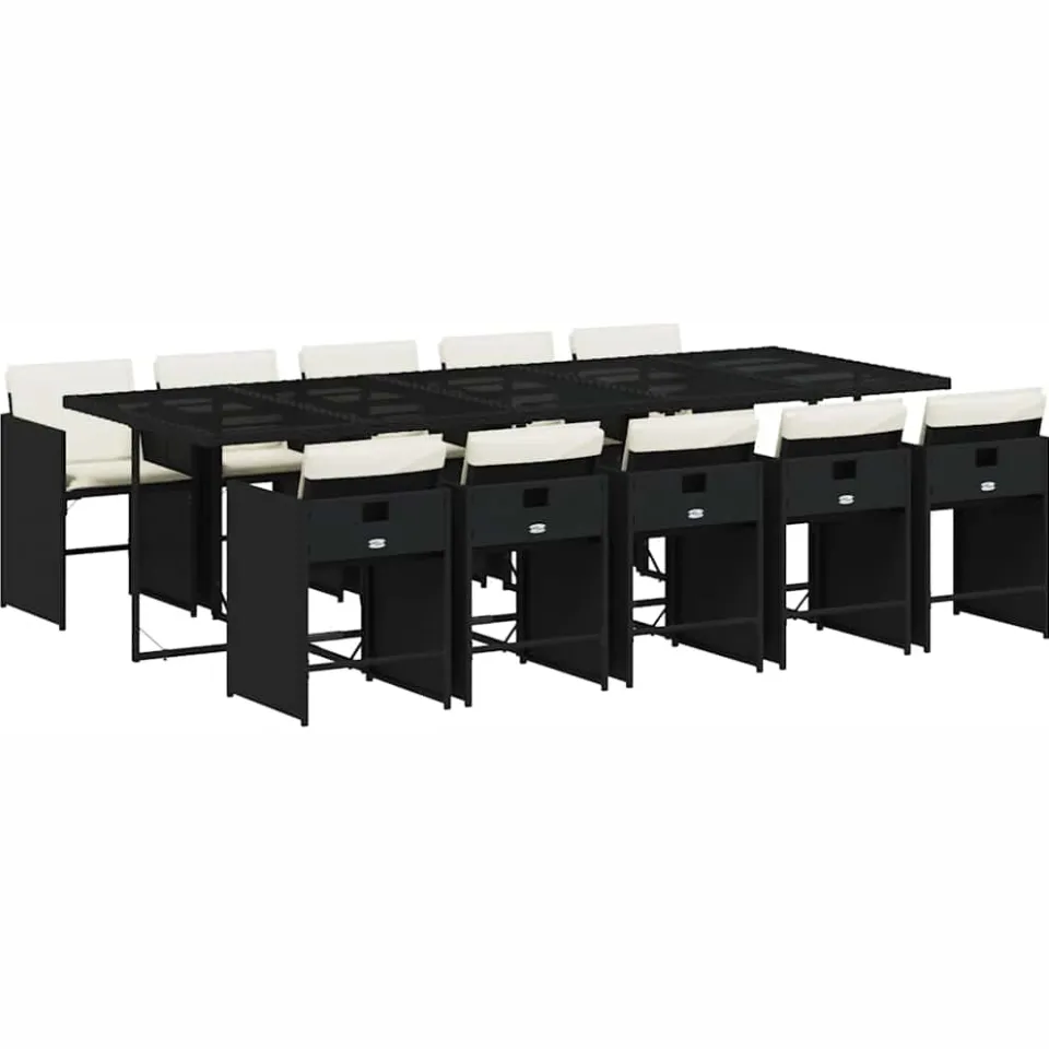 vidaXL 11-delige Tuinset met kussens poly rattan zwart