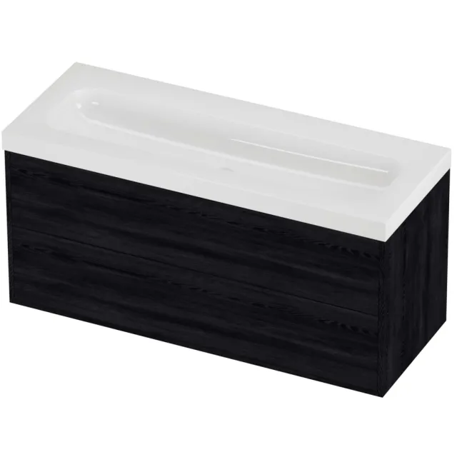 Proline Haga Badmeubelset Polystone Mezza Enkel 2 Laden 120x46x58 cm Glans Wit Black Oak Eiken