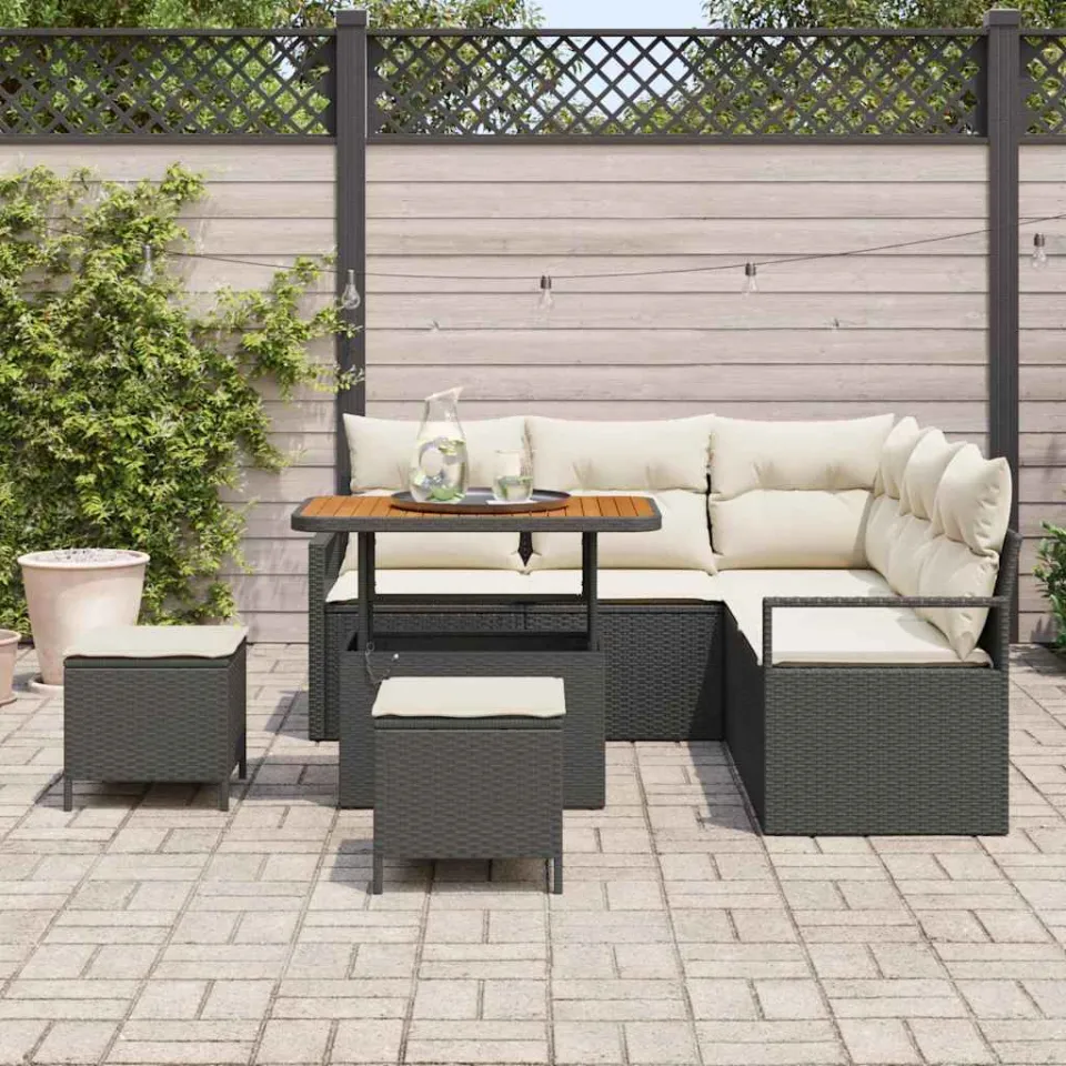 vidaXL Tuinbankenset 8 st Zwart poly rattan, foto 3