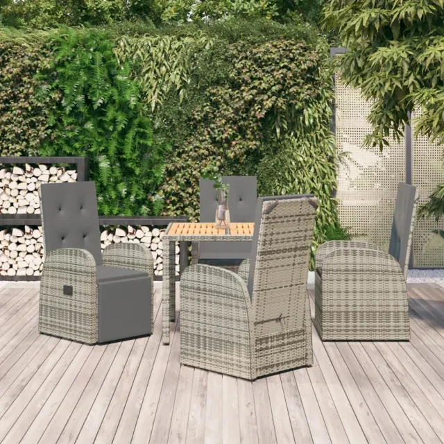 vidaXL 5-delige Tuinset met kussens poly rattan grijs, foto 2