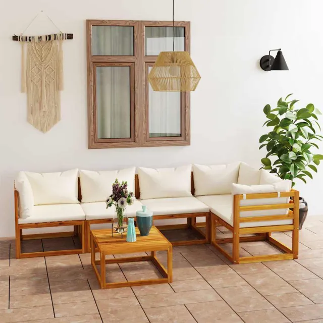 vidaXL 6-delige Loungeset met kussens massief acaciahout crème, foto 2