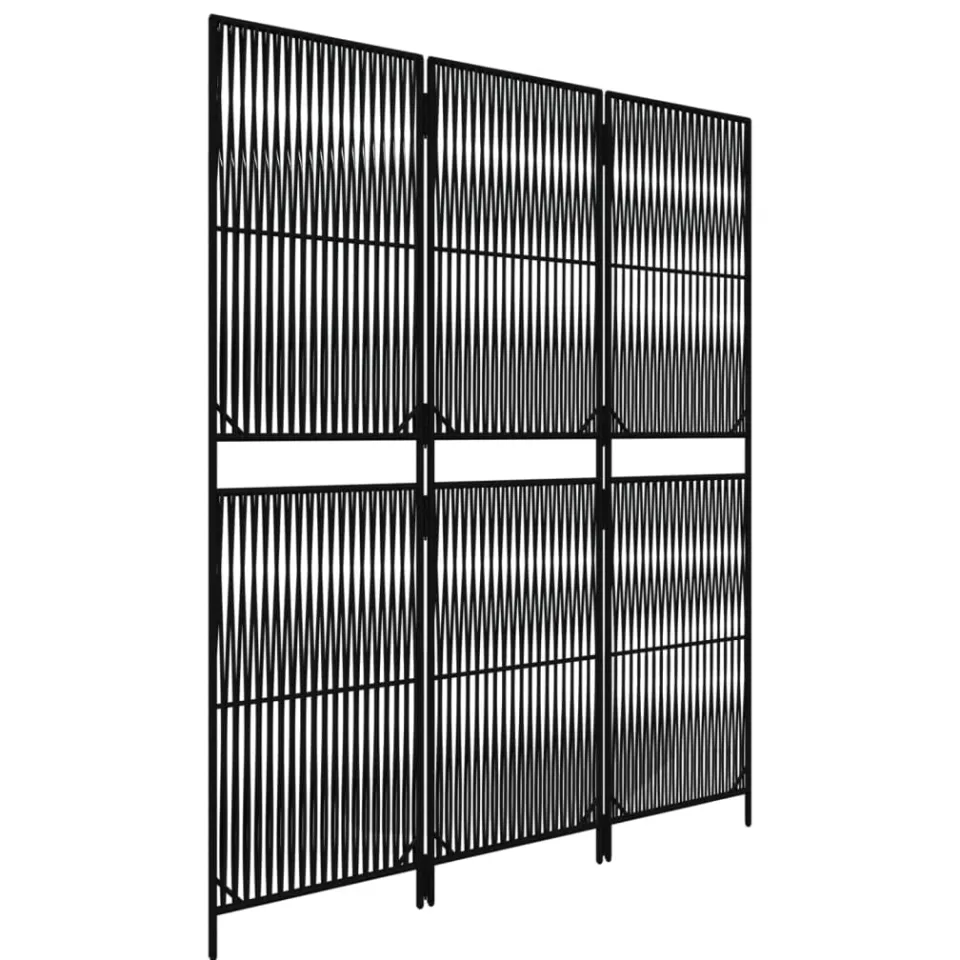vidaXL Kamerscherm 3 panelen poly rattan zwart, foto 4