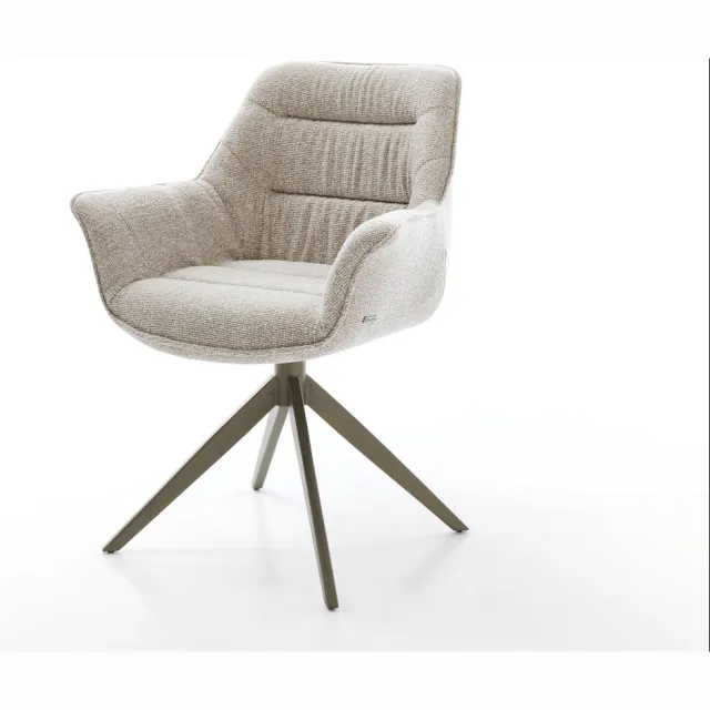 DELIFE Eetkamerstoel Kaira-Flex kruisframe breed afwerking met titanium geweven stof beige 360° draaibaar rocker-functie