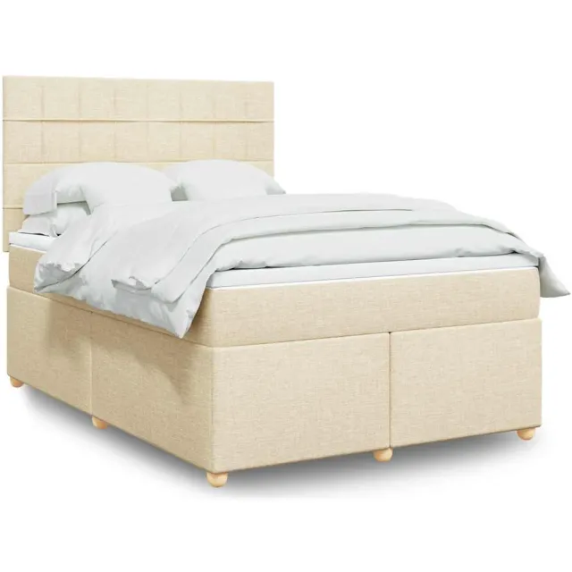 vidaXL Boxspring met matras stof crèmekleurig 140x190 cm