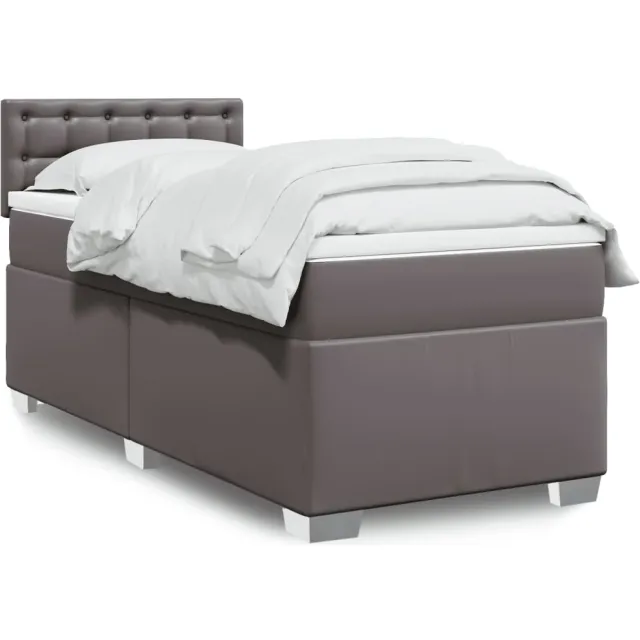 vidaXL Boxspring met matras kunstleer grijs 90x200 cm