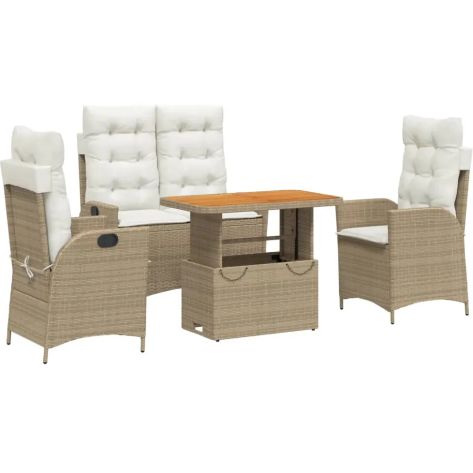 vidaXL 4-delige Tuinset met kussens poly rattan beige, foto 4