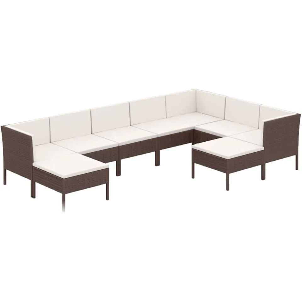 vidaXL 9-delige Loungeset met kussens poly rattan bruin, foto 3