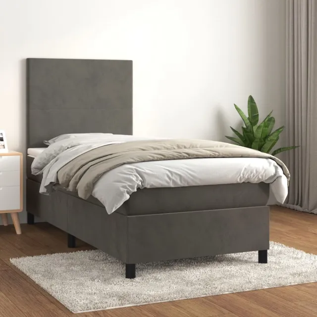 vidaXL Boxspring met matras fluweel donkergrijs 100x200 cm grijs
