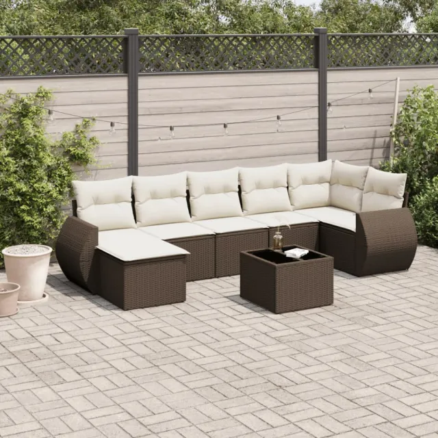 vidaXL 8-delige Loungeset met kussens poly rattan bruin, foto 2