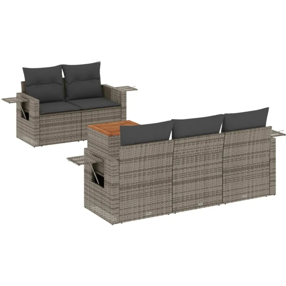 vidaXL 6-delige Loungeset met kussens poly rattan grijs, foto 3