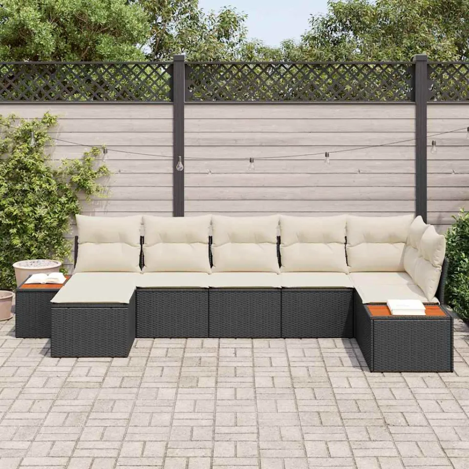vidaXL Tuinbankenset 7 st Zwart Poly riet, foto 3