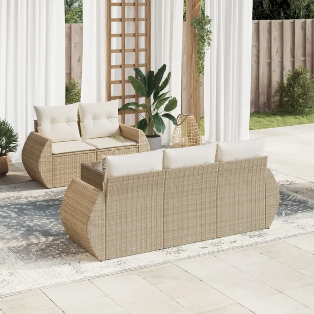 vidaXL 6-delige Loungeset met kussens poly rattan beige, foto 2