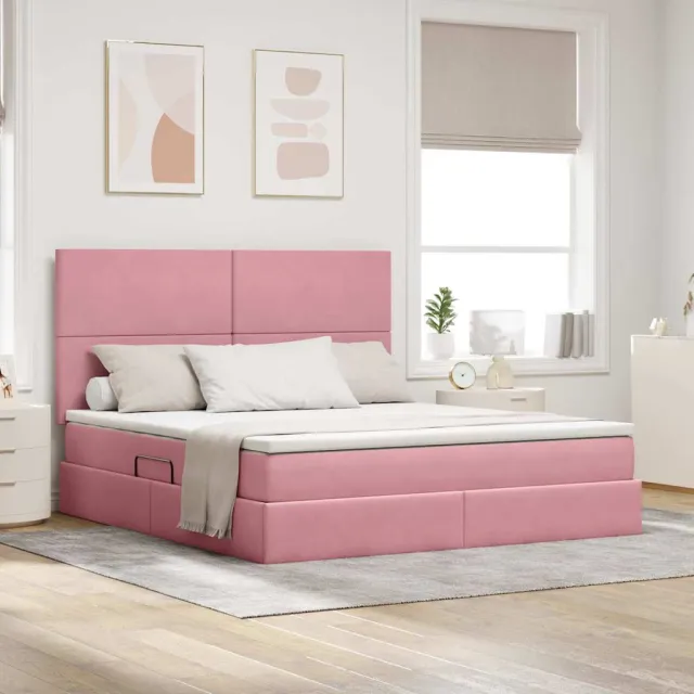 vidaXL LED Opslagbed met Matras Roze 180 x 200 cm Fluweel