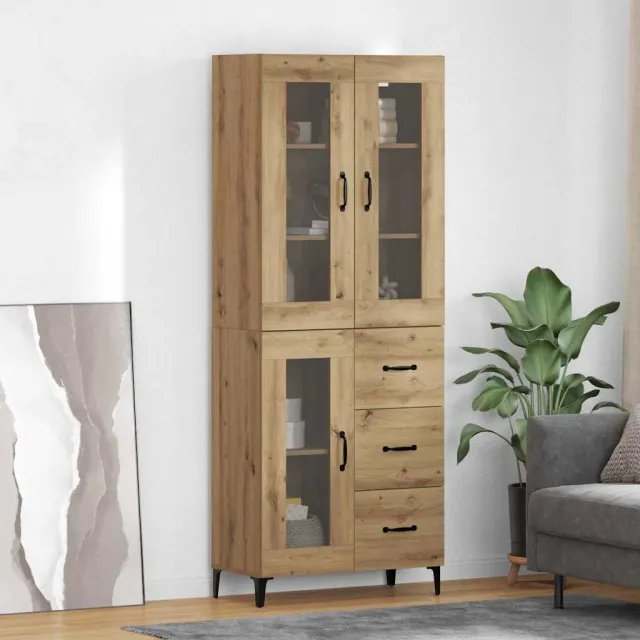 vidaXL Highboard Artisan Eiken 69,5 x 34 x 180 cm Bewerkt hout, foto 2