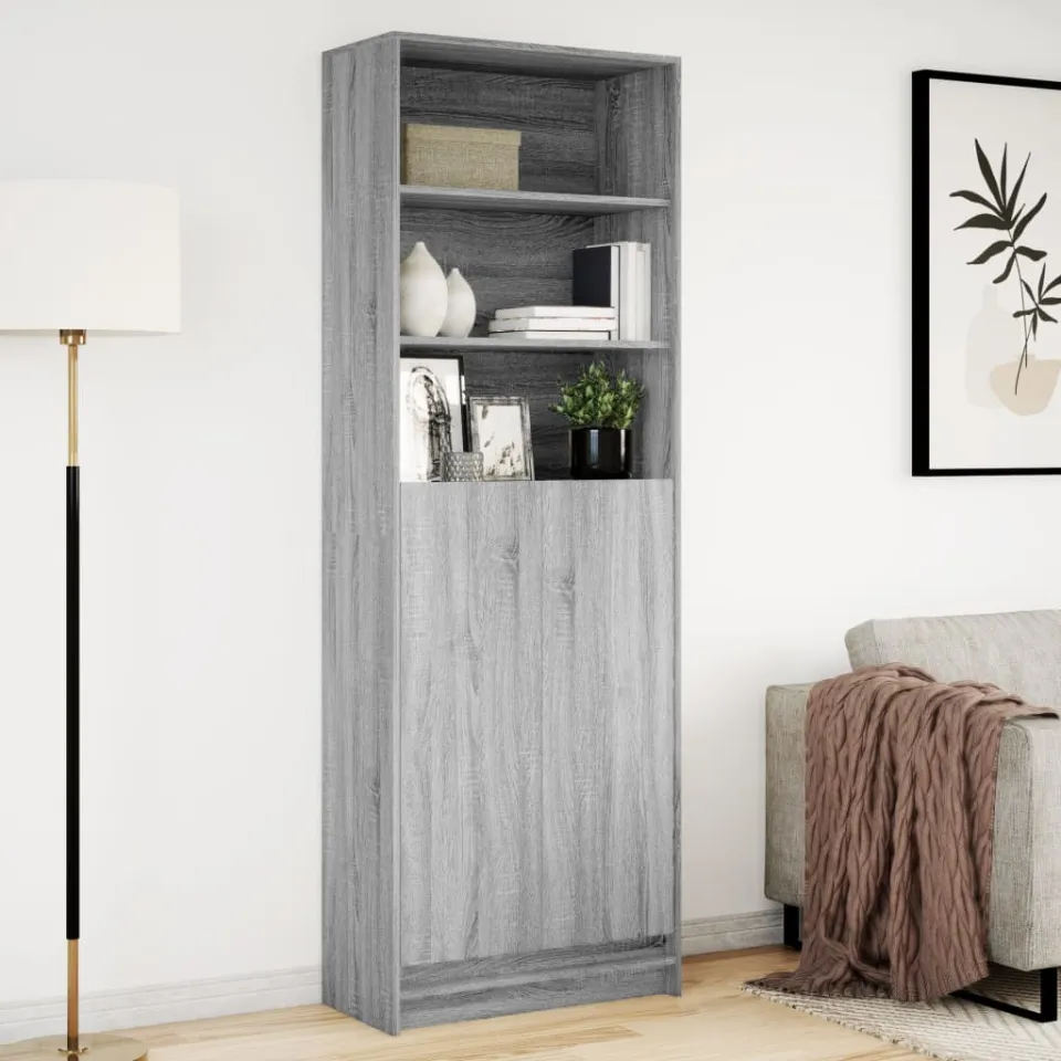 vidaXL Hoge kast met LED 69x32,5x200 cm bewerkt hout grijs sonoma, foto 2