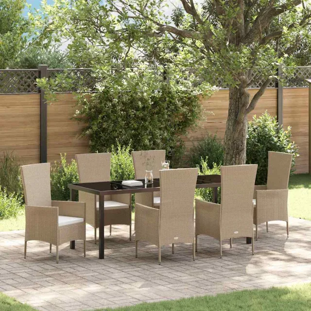 vidaXL Tuin eettafelset 7 st Beige poly rattan, foto 2