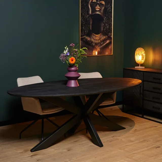Starfurn Eetkamertafel ovaal Miami - Eettafel zwart - Mangohout 240 cm
