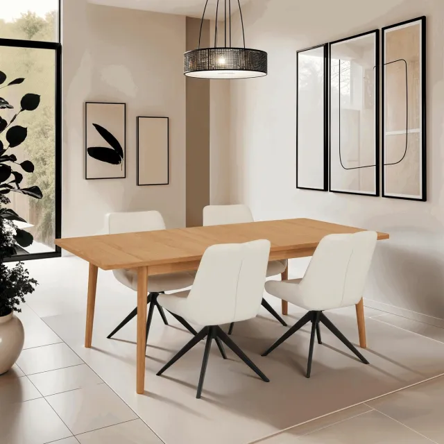 G***-M Eettafel Uitschuifbaar Naturel Oil - Eiken Fineer - 200/300x100x75 cm - Eettafel Nyborg - Giga Meubel