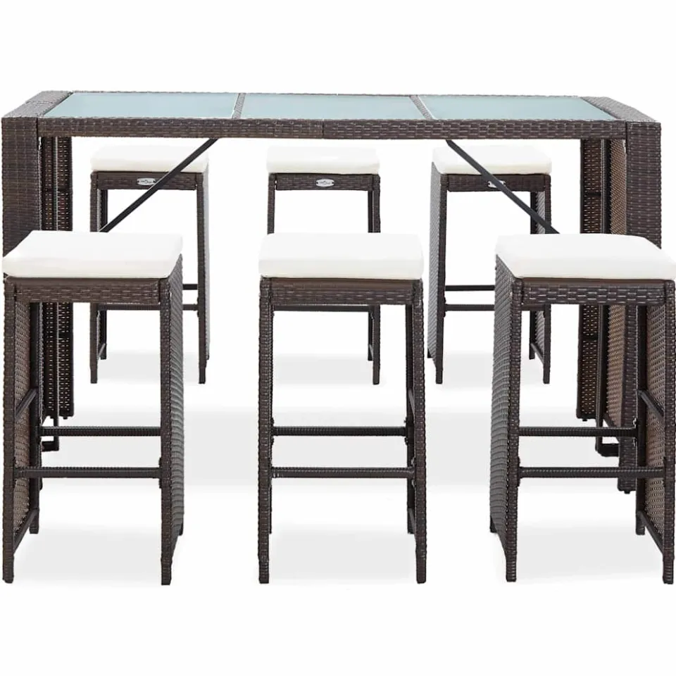 vidaXL 7-delige Tuinbarset met kussens poly rattan bruin