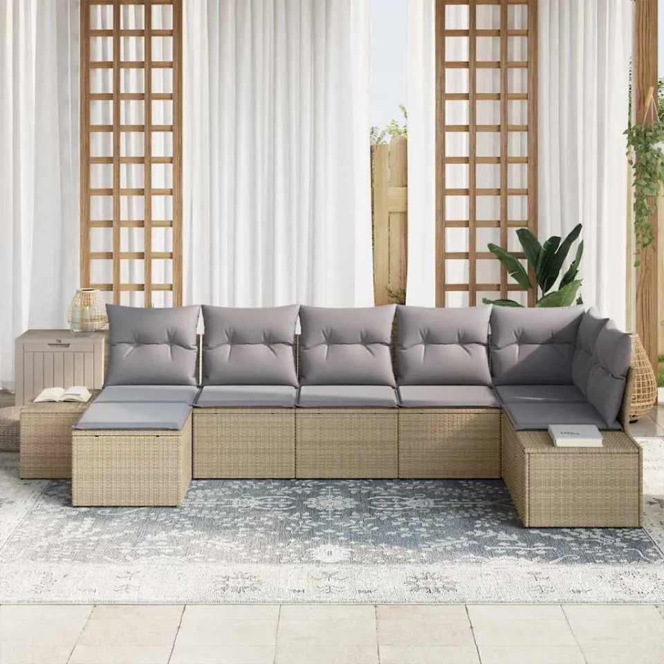 vidaXL Tuin Sofa Set 7 st Beige poly rattan, foto 3