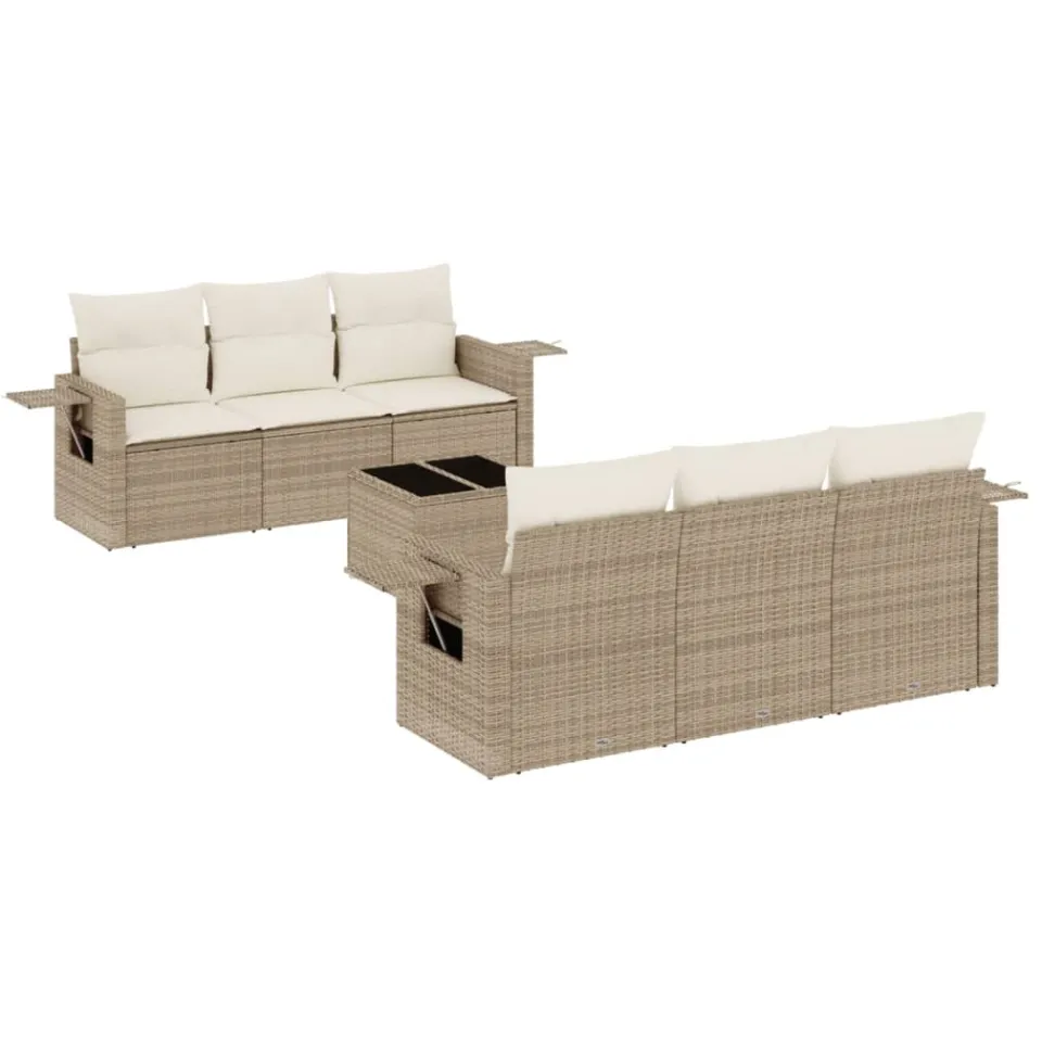 vidaXL 7-delige Loungeset met kussens poly rattan beige