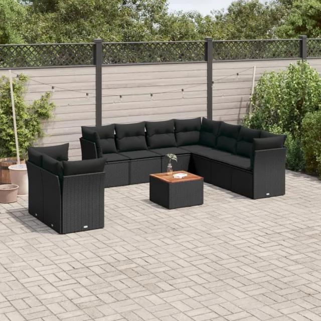 vidaXL 10-delige Loungeset met kussens poly rattan zwart, foto 2