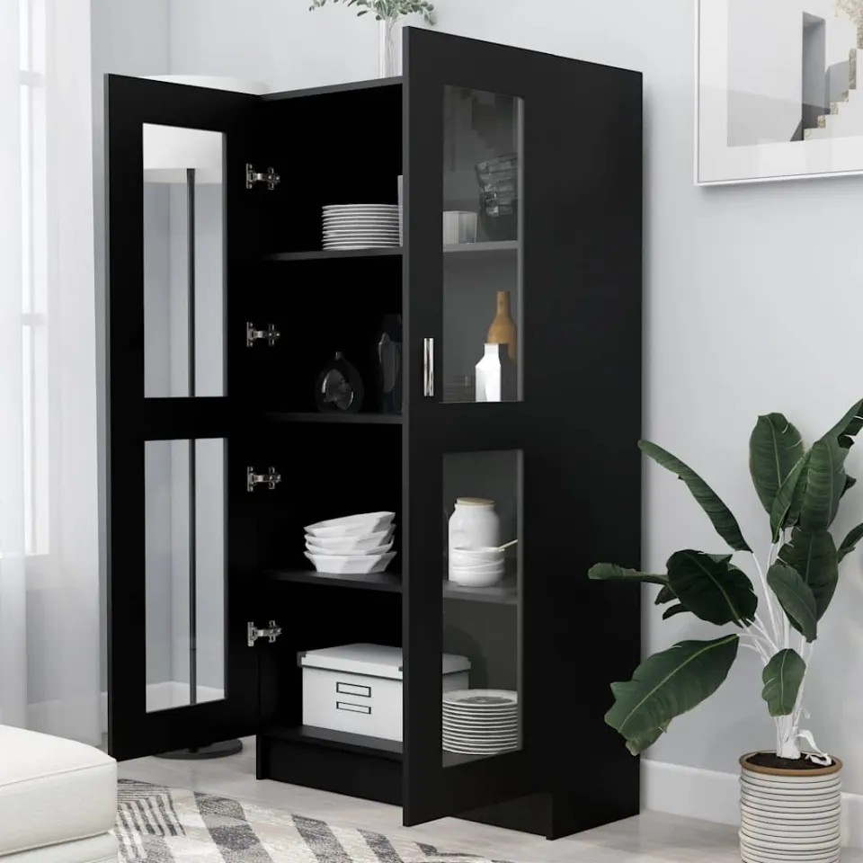 vidaXL Vitrinekast 82,5x30,5x150 cm bewerkt hout zwart, foto 4