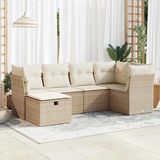 vidaXL 6-delige Loungeset met kussens poly rattan beige, foto 2