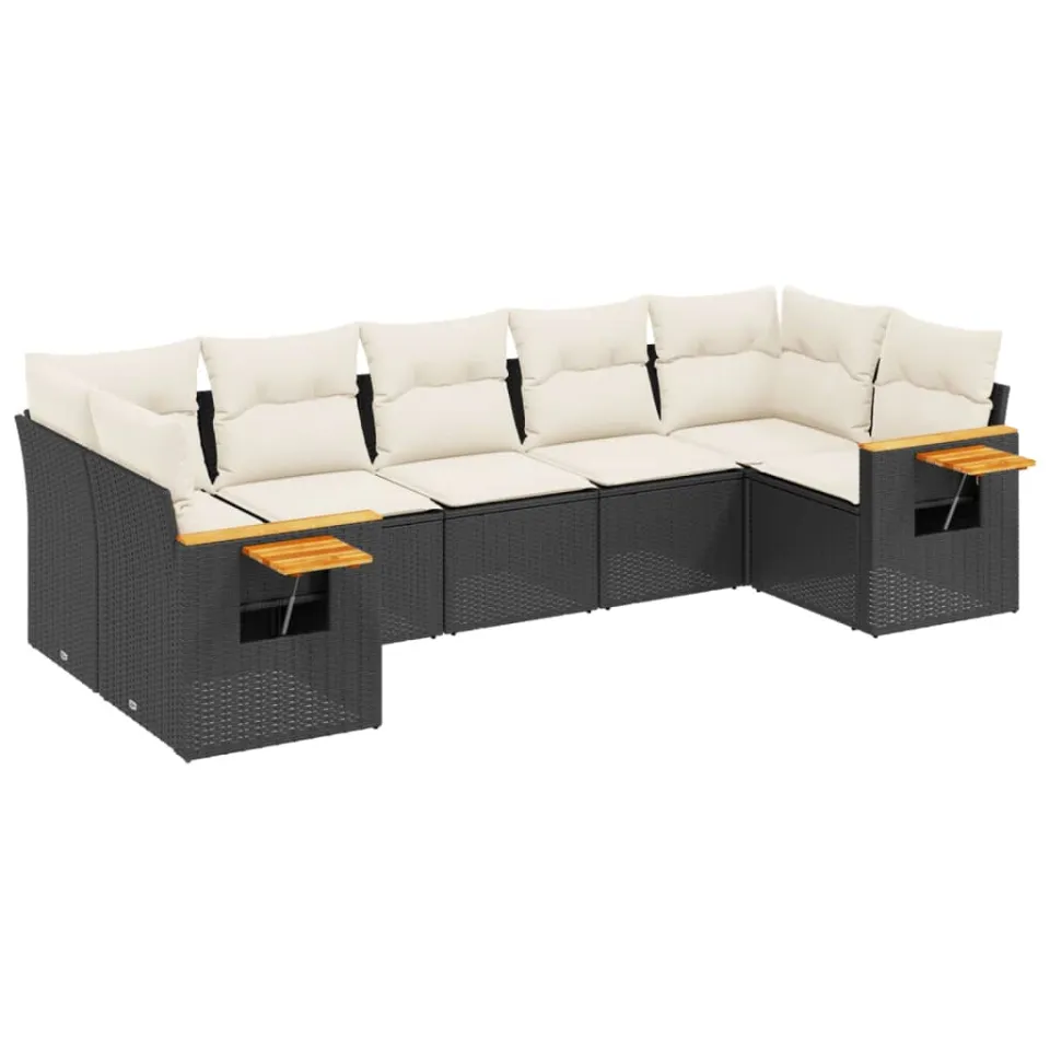 vidaXL 7-delige Loungeset met kussens poly rattan zwart