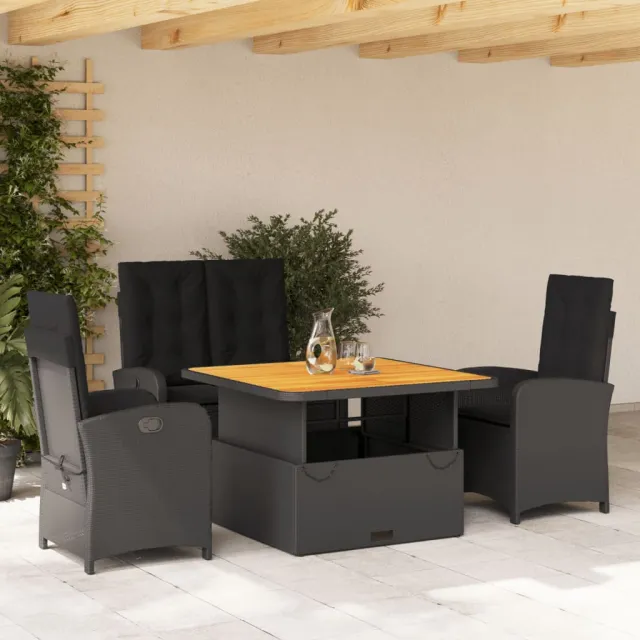 vidaXL 4-delige Tuinset met kussens poly rattan zwart, foto 2