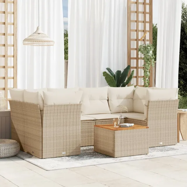 vidaXL 7-delige Loungeset met kussens poly rattan beige, foto 2