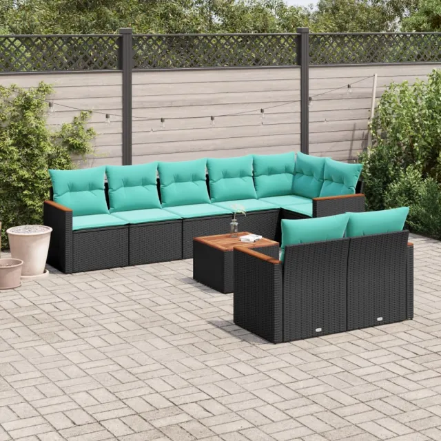 vidaXL 9-delige tuinbankset met kussens van zwart polyrotan, foto 2