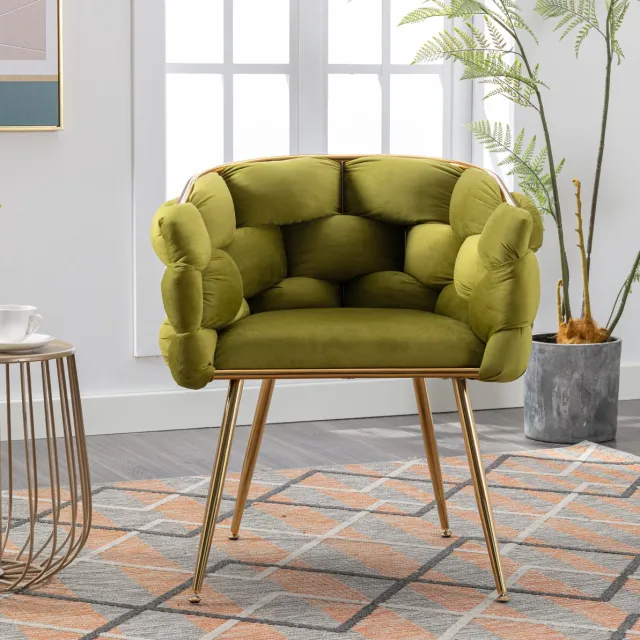 REDOM Fauteuil - Fluwelen bekleding - Met armleuningen - Metalen poten - Moderne stijl - Woonkamer en slaapkamer - Metaal en velvet - Olijfgroen - 58 x 59 x 75 cm