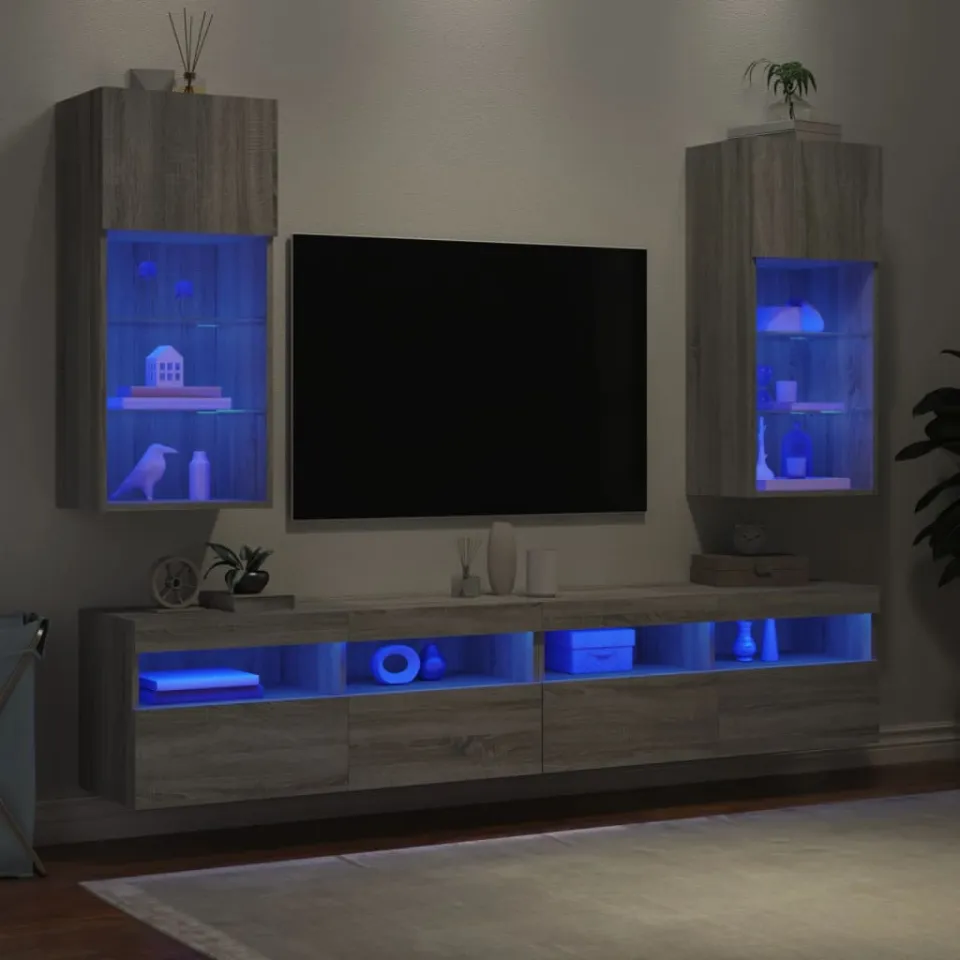vidaXL Tv-meubels met LED-verlichting 2 st 40,5x30x80 cm grijs sonoma, foto 4