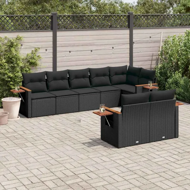 vidaXL 8-delige Loungeset met kussens poly rattan zwart, foto 2