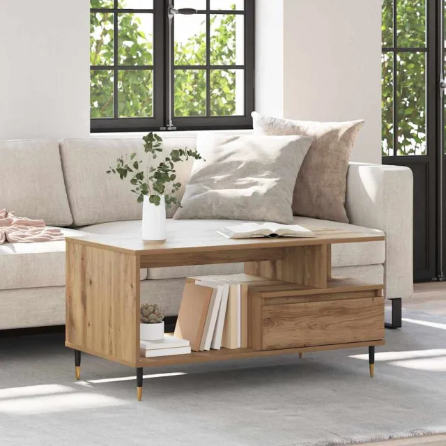 vidaXL Salontafel Artisan Eiken 90 x 49 x 45 cm Bewerkt hout Bruin