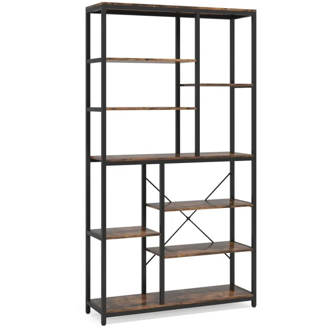 Questyr 79 Inch Boekenkast Met Open Planken - 9-Tier Industriële Boekenplank - 10 Kubussen Etagere Opslagplanken Display Plank zwart