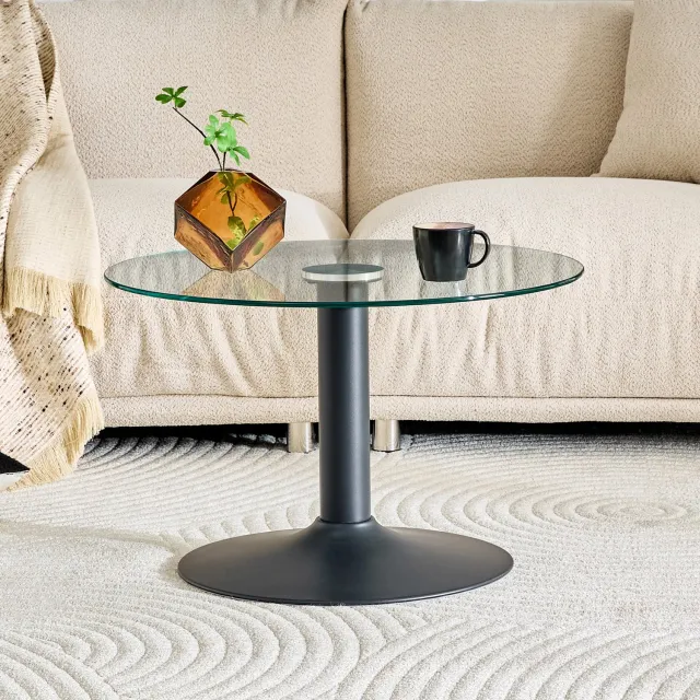 HAUSS SPOLE Salontafel - Ronde Glazen Tafel Met Gehard Veiligheidsglas - Modern Voor De Woonkamer - Metalen Onderstel - Zwart - 70 x 45 cm