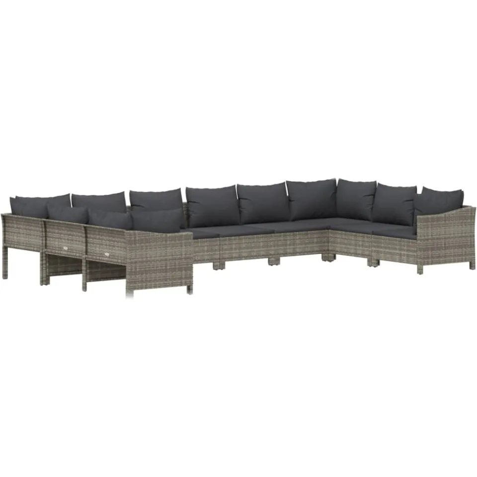 vidaXL 10-delige Loungeset met kussens poly rattan grijs