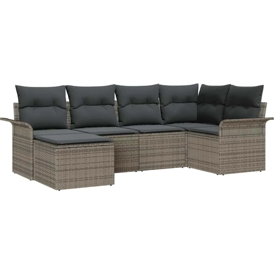 vidaXL Tuin Sofa Set 6 st Grijs poly rattan