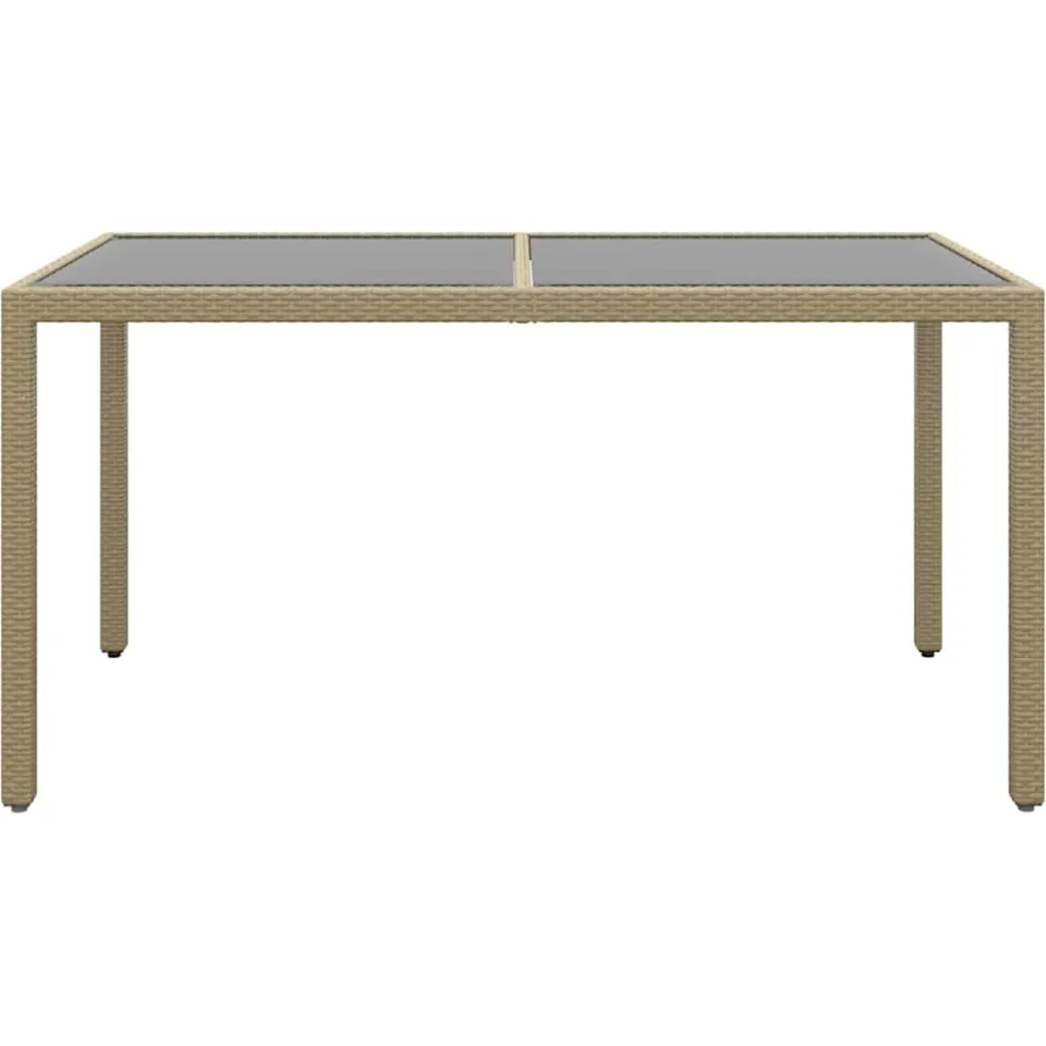 vidaXL Tuintafel 150x90x75 cm gehard glas en poly rattan beige