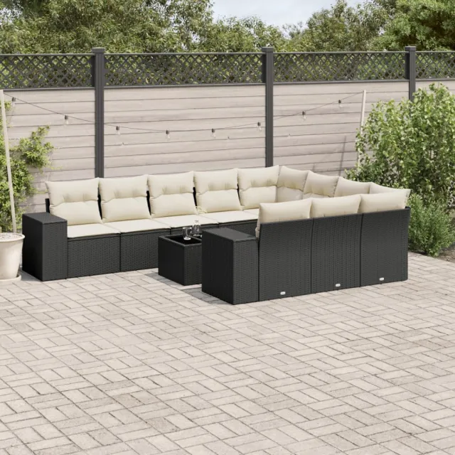 vidaXL 11-delige Loungeset met kussens poly rattan zwart, foto 2