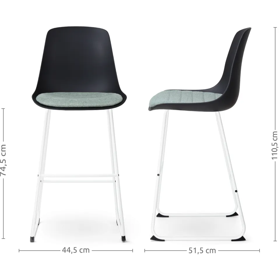 Nolon Nino-Liv barkruk zwart en zacht groen zitkussen - wit onderstel - 75 cm