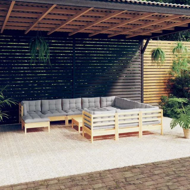 vidaXL 12-delige Loungeset met grijze kussens grenenhout grijs, foto 2